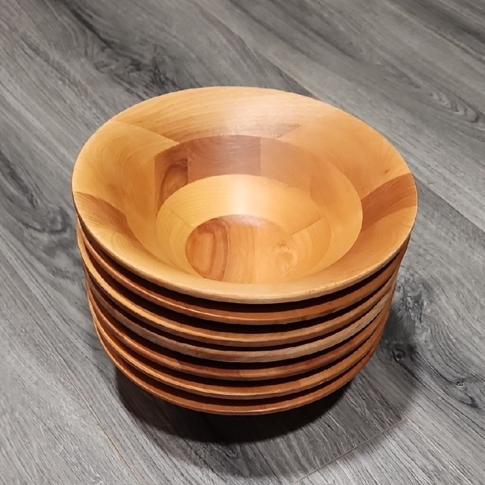 Vintage MCM Set Of 7 Walnut Windham 8.5L Wooden Bowls